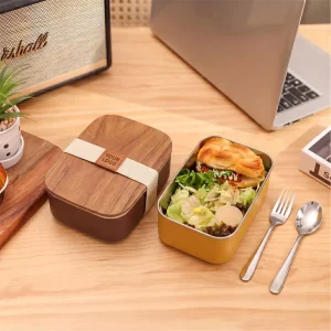 Food Grade Leakproof 304 Stainless Steel Bento Lunch Box with Bamboo Lid for Kids Adults Reusable Sealed Food Container
