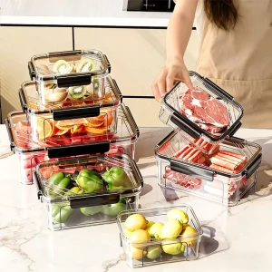 Food-Grade Plastic Sealed Fresh Storage Container Stackable Refrigerator Organizer for Meal Prep and On-the-Go