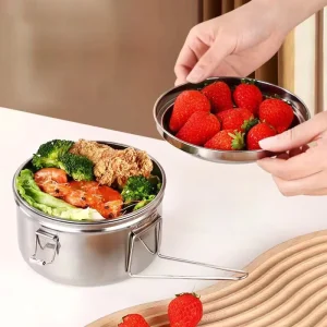 Food Grade Portable Reusable Metal Food Storage Container Bento Stainless Steel Round Lunch Box for Kids Adults