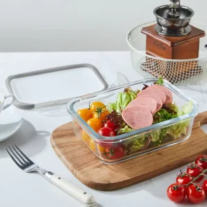 Food Grade Rectangle Round Glass Lunch Box with Lid Microwave Heating Soup Rice Bowl Leakproof Food Container Caja Bento