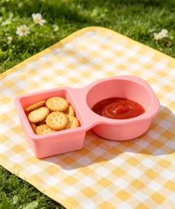 Food Grade Silicone 2 Compartment 4.25oz Baby Food Storage Container BPA Free Leakproof Snack Box Kids Microwave Freezer Safe