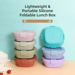 Food Grade Silicone Collapsible Lunch Box Portable Foldable Bento Box Microwave Freezer Safe Leak Proof Sealed Container