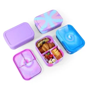 Food Grade Silicone Lunch Box Portable Children Kids Bento Box Microwavable 1-3L Capacity 3 Compartment Food Storage