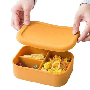 Food Grade Silicone Lunch Box Portable Kids Bento Box Silicone Food Storage Container With 3 Compartment