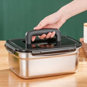 Food Grade Stainless Steel Dual Tier Airtight Lunch Box Storage Container Set with Compartments for Travel