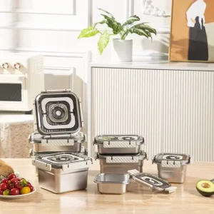 Food Grade Storage Container with Vacuum Function Stainless Steel Kitchen Lunch Box Airtight Food Storage Box With Vacuum Pump