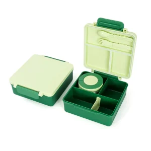 Food Grade Tritan Bento Lunch Box 4 Grid Microwave Safe Portable Food Storage Container with Cutlery Set for Office Outdoor