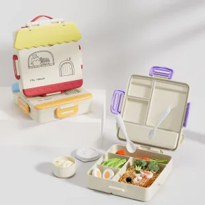 Food Storage Container Meal Prep Stackable Compartment Soft Rectangular BPA Free Durable Plastic Lunch Box with Divided Lid