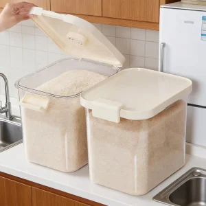 Food grade Plastic Rectangular Nordic Style Rice Storage Container Home Use Insect Proof Moisture Proof Sealed Large Rice