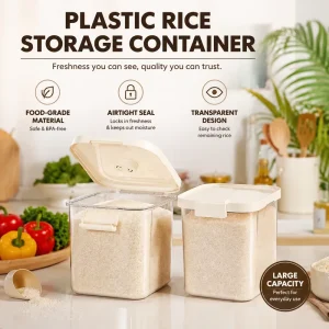 Food-grade Plastic Rice Storage Container Rectangular Sealed Insect-Proof Moisture-Proof Rice Box