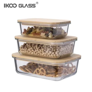 For High Borosilicate Glass Food Storage Container with Bamboo Lid Microwave Safe Eco Friendly Stackable Design 1-3L Capacity