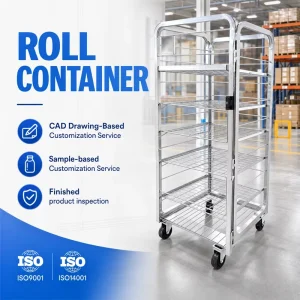 Four Wheel Steel Milk Cage Trolley Warehouse Folding Cargo Storage Roll Container
