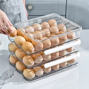 Fridge Egg Storage Containers Transparent Plastic Drawer Slide Automatic Rolling Box Freshness Preservation Multifunction Design