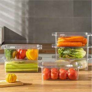 Fridge Food Storage Bins Freezer Safe Airtight Drainable Stackable Multi-Size BPA Free Leak Proof Organizer