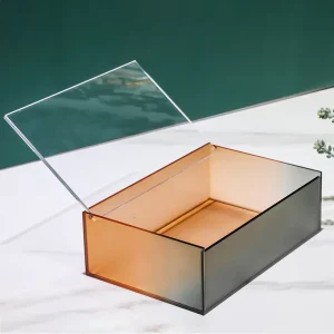 Frosted Gradient Acrylic Storage Box with Hinged Flip Lid Yellow Orange & Brown Gray Desktop Acrylic Gift Container