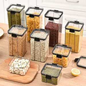 Full Size Sealed Cans Pantry Jars Airtight Food Storage Container Set for Cereal Flour Sugar Clear Stackable Plastic Box