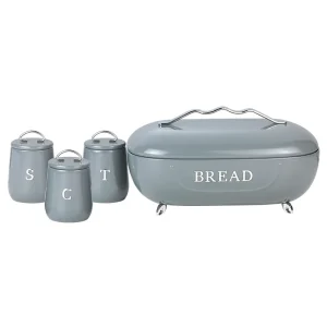 Galvanized Iron Bread Bin Box Metal Handle Kitchen Storage Container Custom Logo Powder Coating