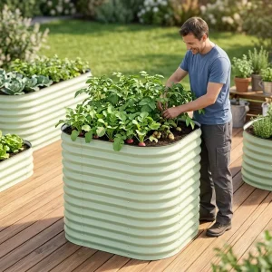 Galvanized Steel Raised Garden Bed 86cm High Square Planter Box Anti Rust Deep Root Vegetable Flower Planter OEM Factory Custom