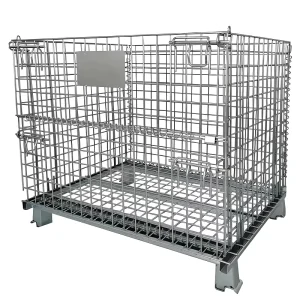 Galvanized Wire Mesh Storage Cage Steel Pallet Container Foldable Stackable Stillage Cage for Warehouse