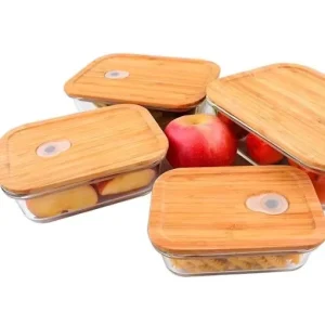 Glass Food Storage Containers with Lids 4-Pack Plastic-Free Oven and Microwave Safe Glass Lunch Box with Bamboo Lid