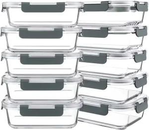 Glass Food Storage Containers with Lids Leakproof Airtight Glass Meal Prep Containers for Lunch Leftover Dishwasher Safe