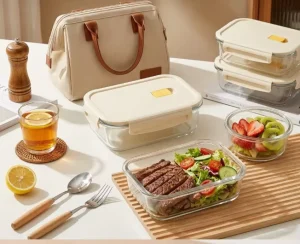 Glass Rectangle Food Storage Containers Airtight PP Lids Microwave Safe 0-1L Capacity Modern Design Lunch Box