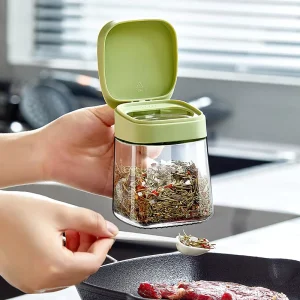 Glass Spice Jar with Spoon Airtight Food Grade Large Capacity BPA Free Condiment Container for Kitchen Seasoning Storage