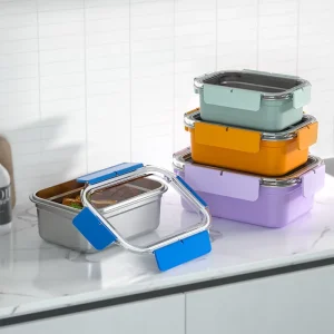 Glass Tiffin Box Stainless Steel Lunch Box Non Stick Bento Container Transparent Airtight Oven Dishwasher Microwave Safe Lids