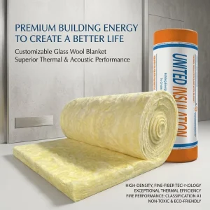 Glass Wool Rolls 16kg/m³ 100mm Thickness Heat Insulation for Roof Building