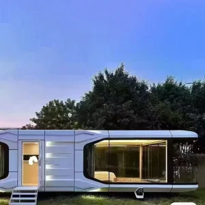 Glass and Steel Sleeping Pod Tiny Luxury Space Capsule Hotel House Homes Movable with 2 Bedrooms Toilet