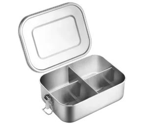 Golden Key 1400ml Stainless Steel Compartments Bento Box Leak Proof Metal Lunch Container with Lock Clips OEM Custom