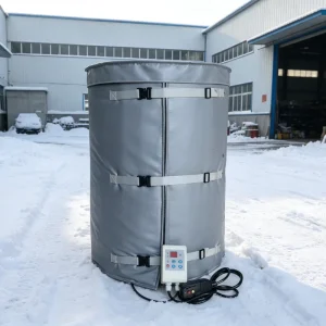 Gray 55 Gallon Drum Heater Adjustable Thermostat Portable 1500W 120V Floor Mount Insulated Heating Jacket Industrial Barrel