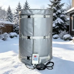 Gray 55 Gallon Drum Heater Adjustable Thermostat Portable 1500W Resistance 120V Floor Mount Insulated Heating Jacket Industrial