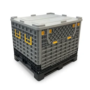 Half Drop Door Foldable Pallet Container HDPE 1200×1000 Collapsible Bulk Box 4-Way Entry for Long-Haul Logistics