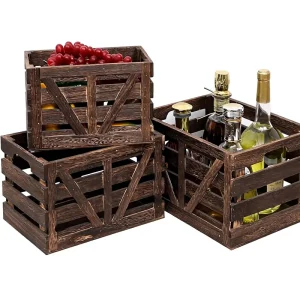 Handcrafted Charred Decorative Wood Boxes Sturdy X-Brace Structure Nesting Crates for Farmhouse Home Decor Storage