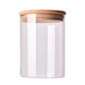 Handmade Glass Bottle Storage Jar with Wooden Lid 250ml Food Spice Container Bamboo Material Safe Empty
