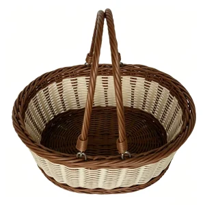 Handmade PP Rattan Bread Basket with Handle Durable Plastic Rattan Woven Picnic Storage Basket for Home Kitchen