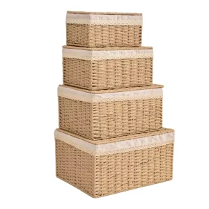 Handmade Paper Rattan Woven Storage Basket for Kitchen Bathroom & Living Room Gift Basket
