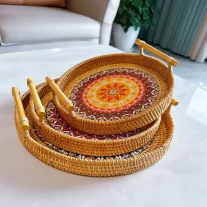 Handmade Woven Rattan Hanging Storage Baskets for Kitchen Living Room Bakery Eco Friendly Craftsman Design