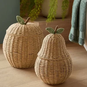 Handwoven Dustproof Storage Basket Cover Snow Pear Fruit Style Organizing Box Desktop Sundries Home Decorative Basket