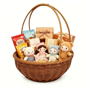 Handwoven PP Plastic Baskets with Two Handles Round Hand Carry Basket for Floral Arrangement Doll Storage Snack & Gift Hamper