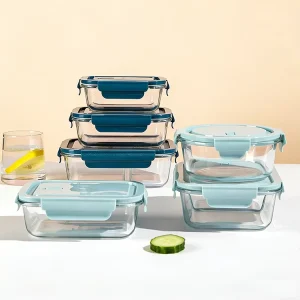 Heatable Microwavable Glass Food Containers with Plastic Lid Stackable Airtight Storage Set for Meal Prep Preservation