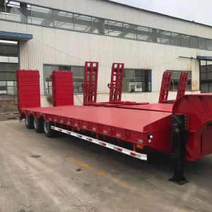 Heavy Duty 3 Axle 60t Low Bed Lowboy Semi Trailer with Hydraulic Ladder for Machinery Transport