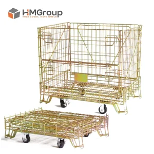 Heavy Duty Collapsible Strong Mild Steel Q235 Easy Transport Wire Mesh Container With 4 Wheels