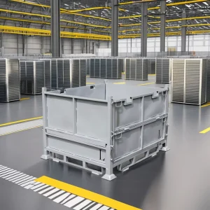 Heavy Duty Foldable Q235 Folding Stacking 4 High Storage Steel Turnover Box Container Metal Pallet Warehouse Storage Cage
