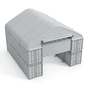 Heavy Duty Galvanized Steel 850g PVC Wind Rated A-Frame Container Shelter for Port Logistics Cargo Storage