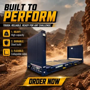 Heavy Gauge Steel Construction 20ft Open Side CSC Plated Flat Rack Shipping Container for Heavy Loads