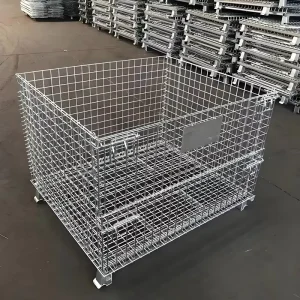 Heavy Gauge Steel Wire Cage Galvanized Electrostatic Powder Coating 50x50mm Mesh Grid Stackable Storage Container for Workshop