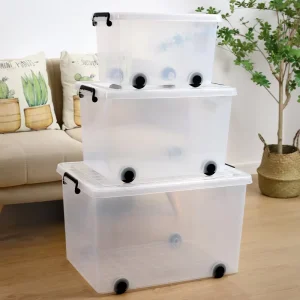 Heavyduty Quilt Storage Box Large Plastic Snacks Containers Large Capacity Clothing Storage Box with Lid and Wheels