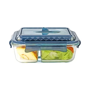 High Borosilicate Glass Food Container Set 3 Compartments Airtight Leakproof Dishwasher Microwave Freezer Safe Picnic Lunch Box